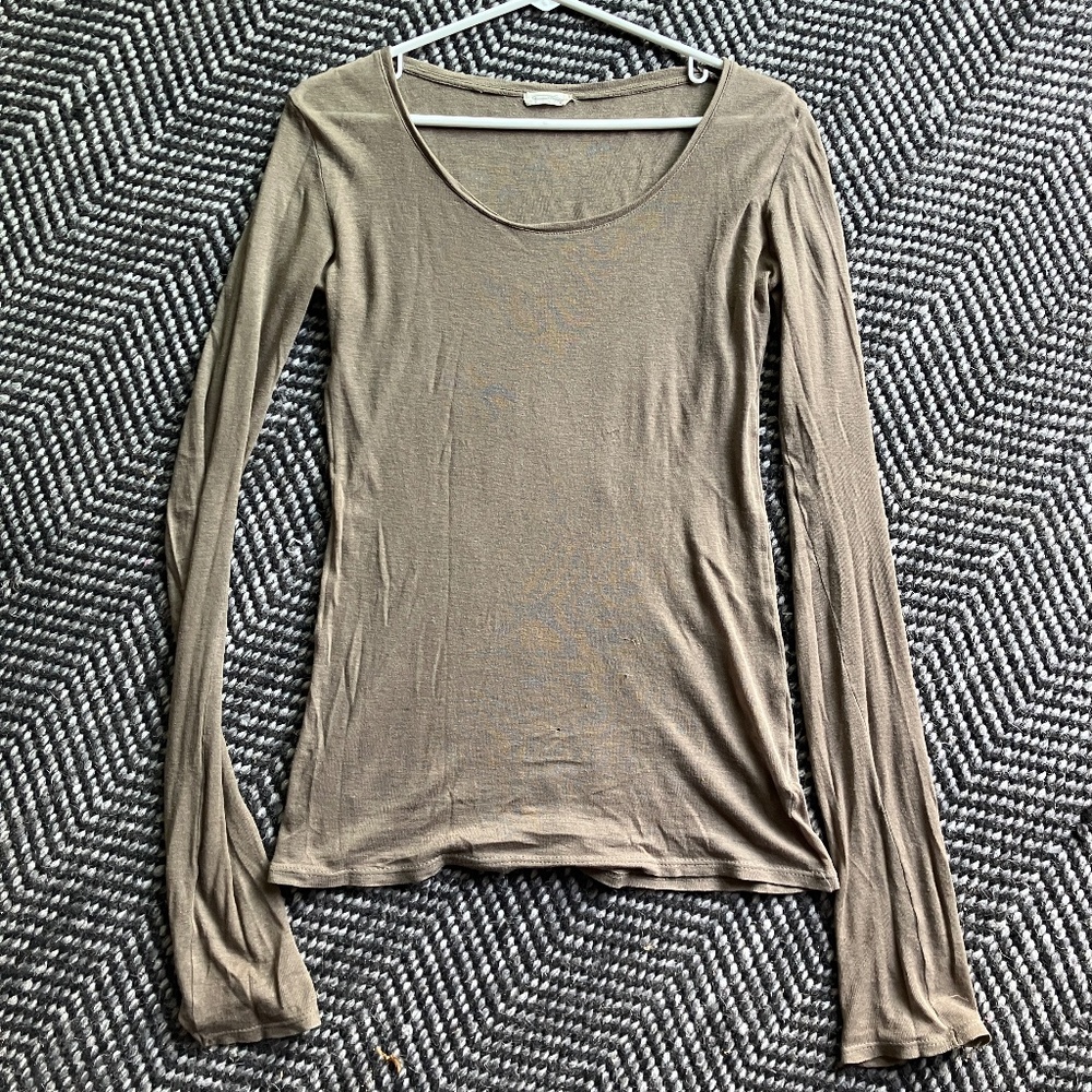 American Vintage - Sheer Long Sleeve Scoop Neck Light Olive